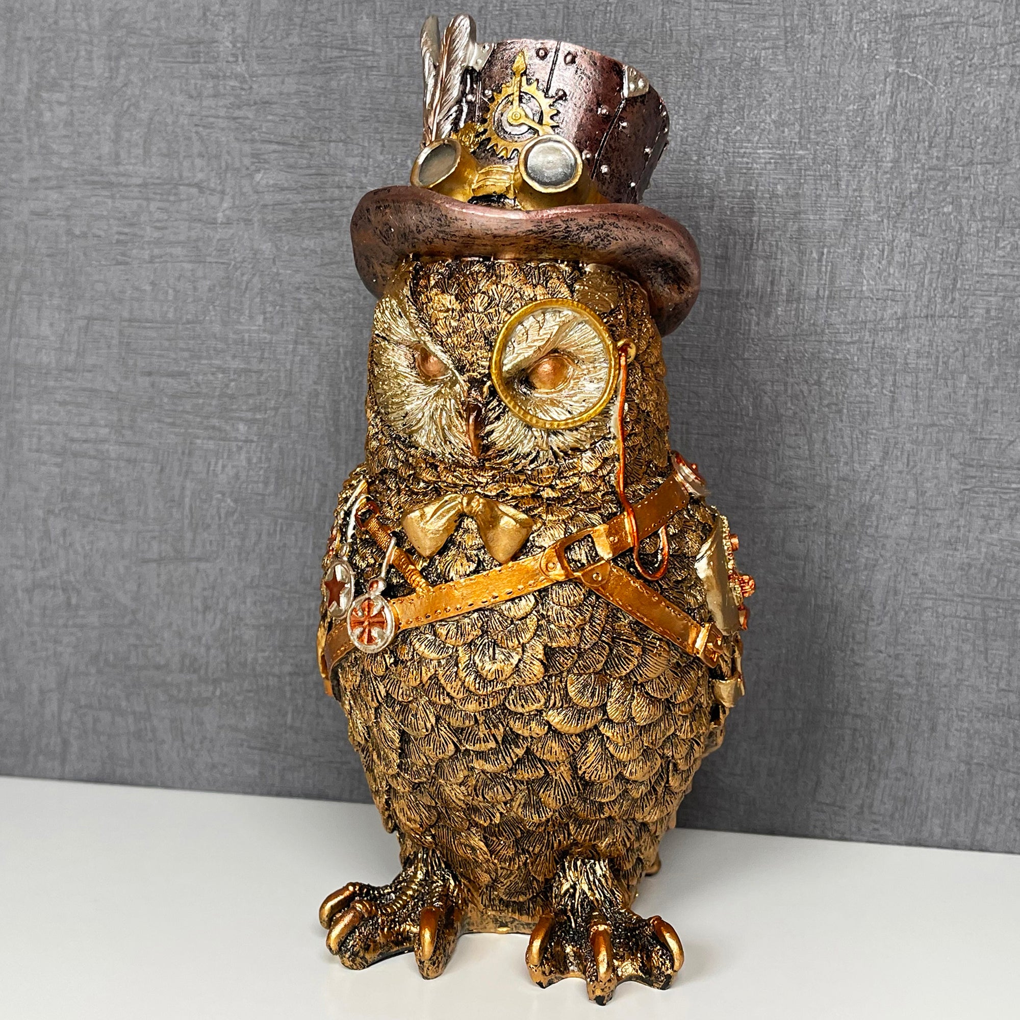 Steampunk Owl Sculpture, Gold Owl Figurine for Industrial Decor, Owl buy Gifts