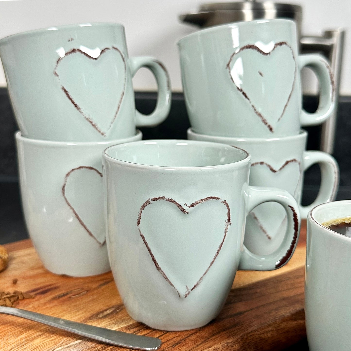 Blue Heart 100ml Espresso Cups Set Of 6