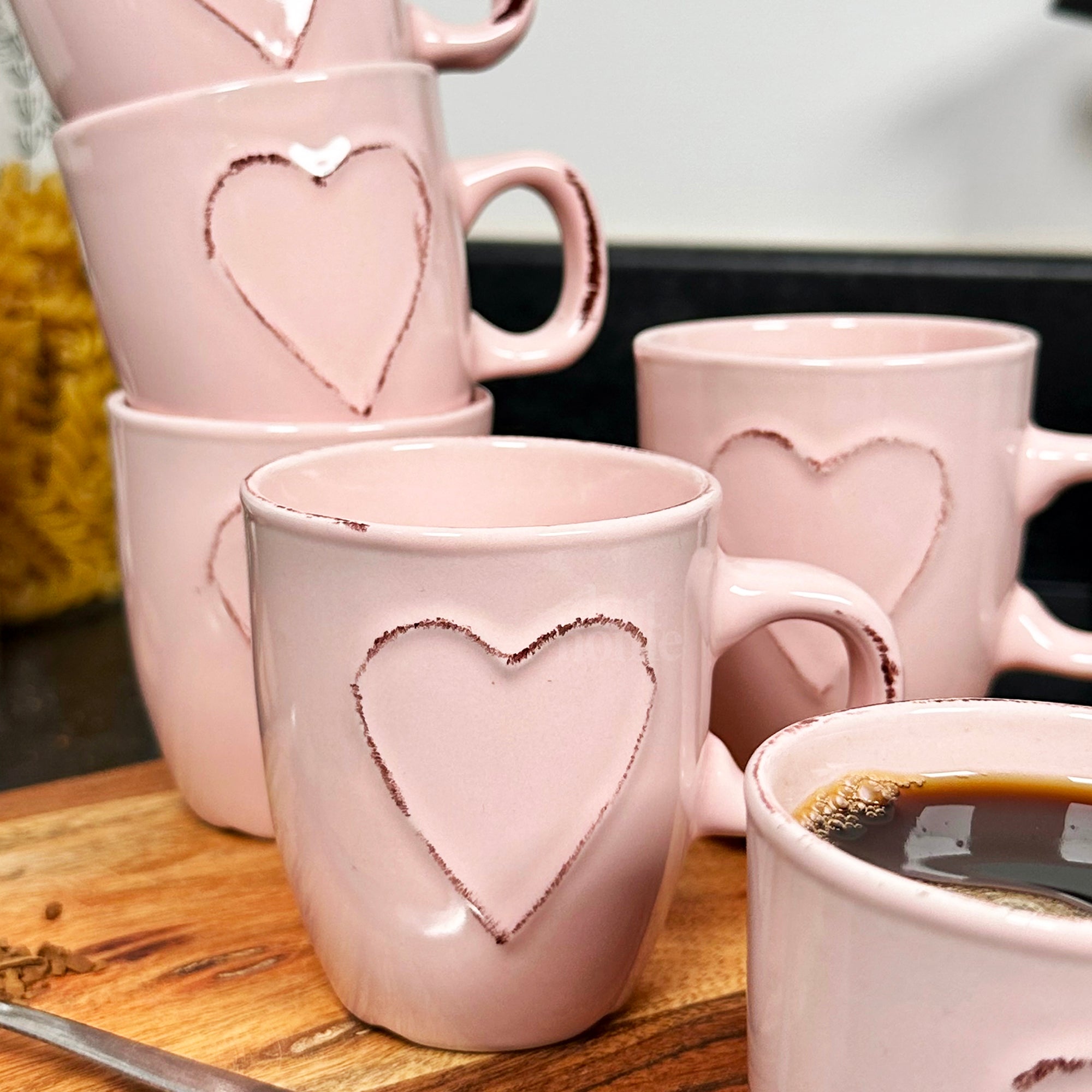 Set Of 6 Pink Love Heart Espresso Cups