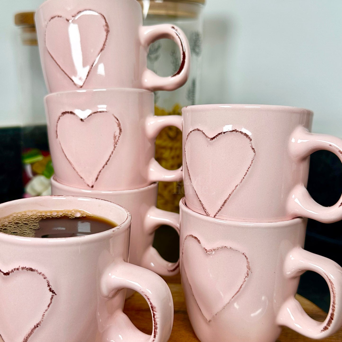 Set Of 6 Pink Love Heart Espresso Cups