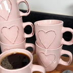 Set Of 6 Pink Love Heart Espresso Cups