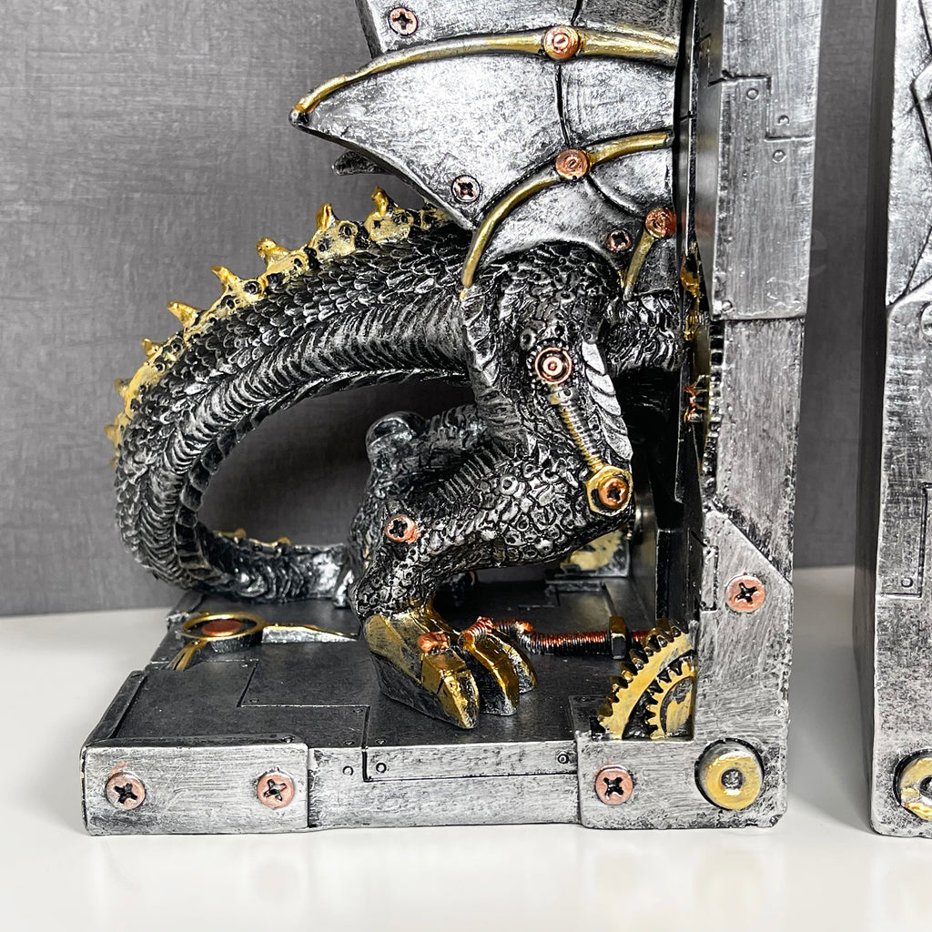 Large Steampunk Dragon Bookends Set