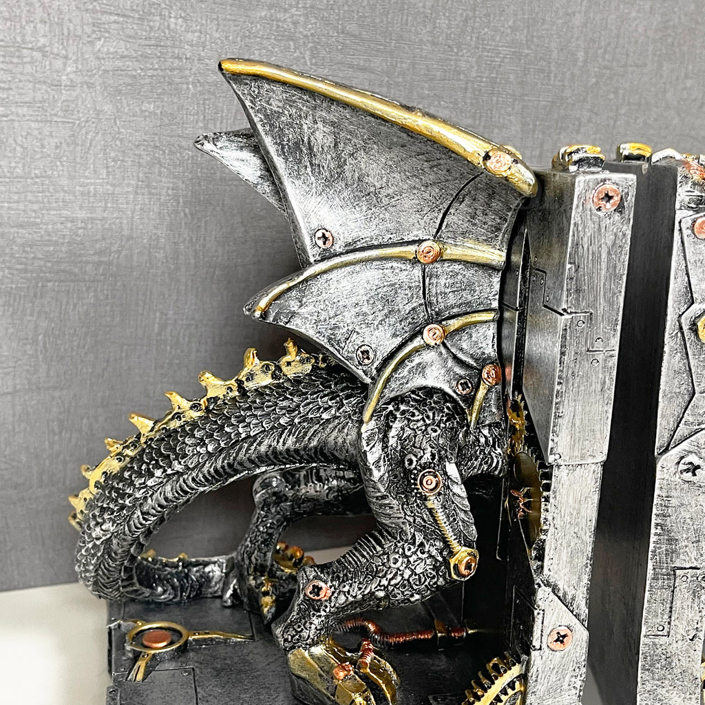 Large Steampunk Dragon Bookends Set
