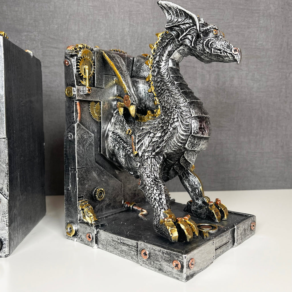 Large Steampunk Dragon Bookends Set