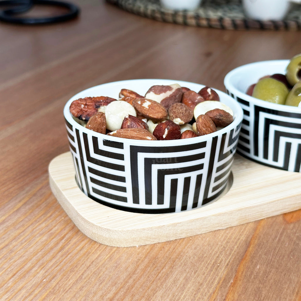 3pc Monochrome Geometric Serving Dish Set
