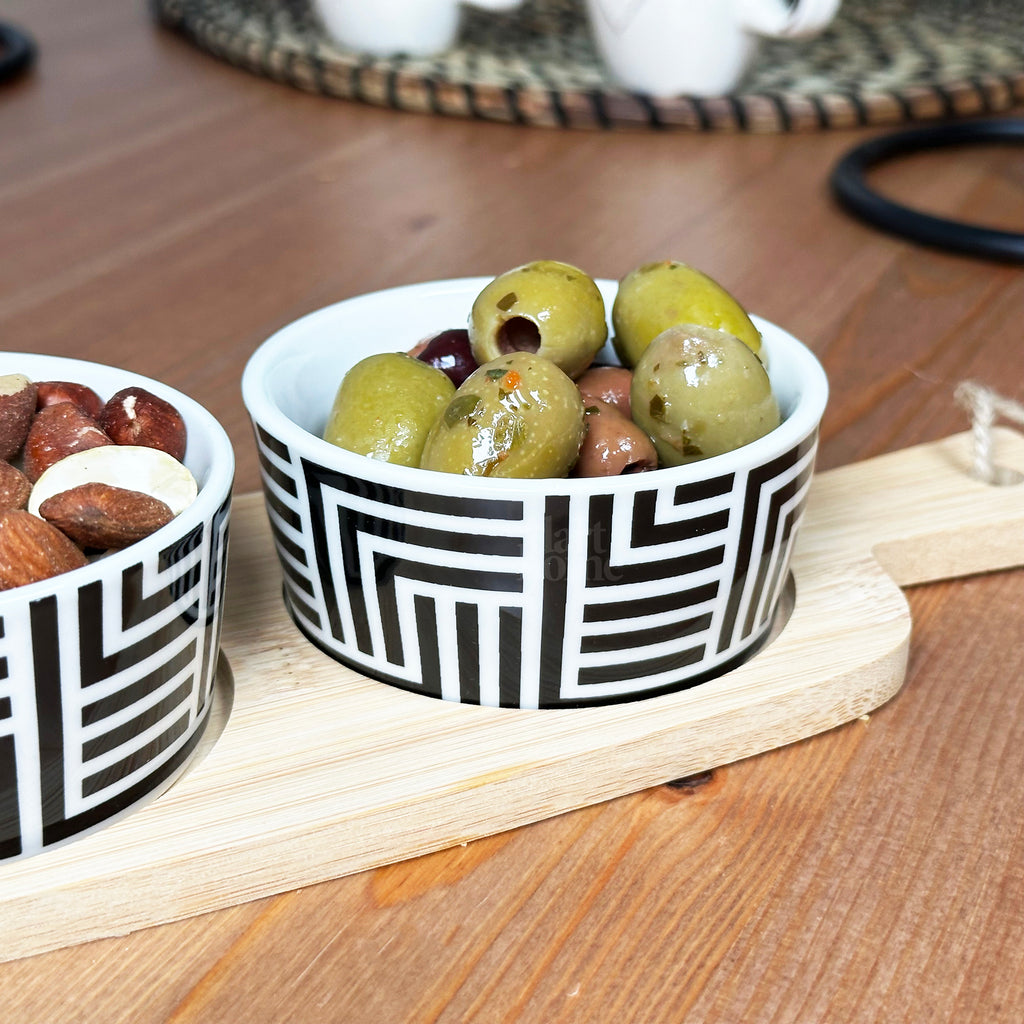 3pc Monochrome Geometric Serving Dish Set