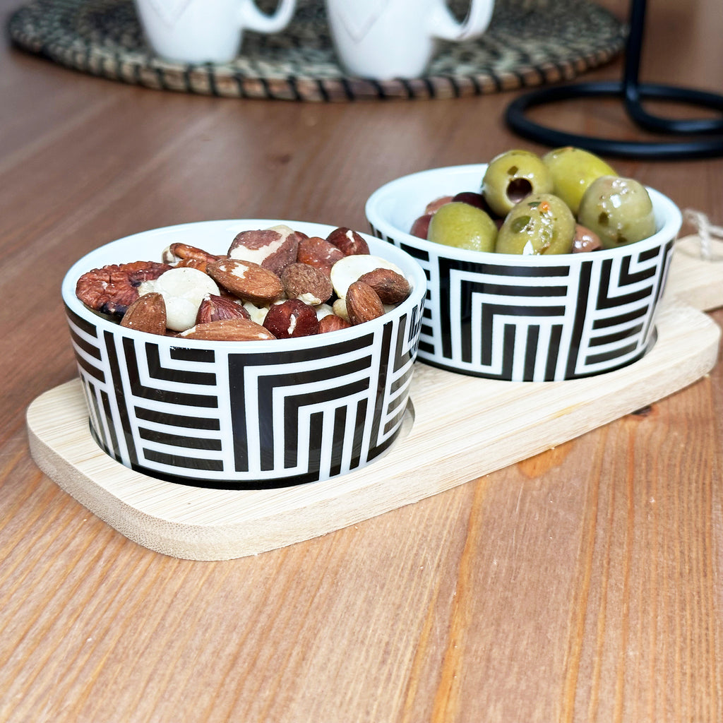 3pc Monochrome Geometric Serving Dish Set