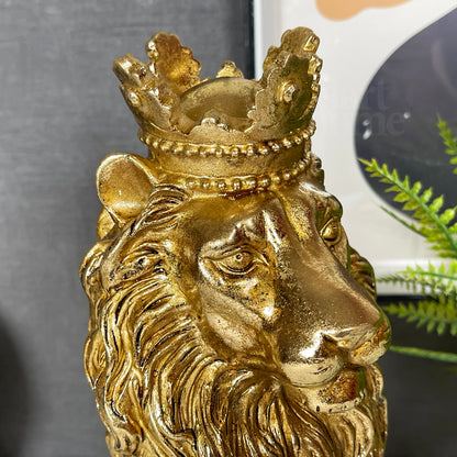Goldene königliche Löwenstatue, 13 x 26 x 16 cm