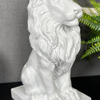 Weißer königlicher Löwe mit goldener Krone, Statue 13 x 26 x 16 cm