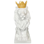 Weißer königlicher Löwe mit goldener Krone, Statue 13 x 26 x 16 cm