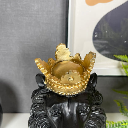 Black Royal Lion With Gold Crown Statue