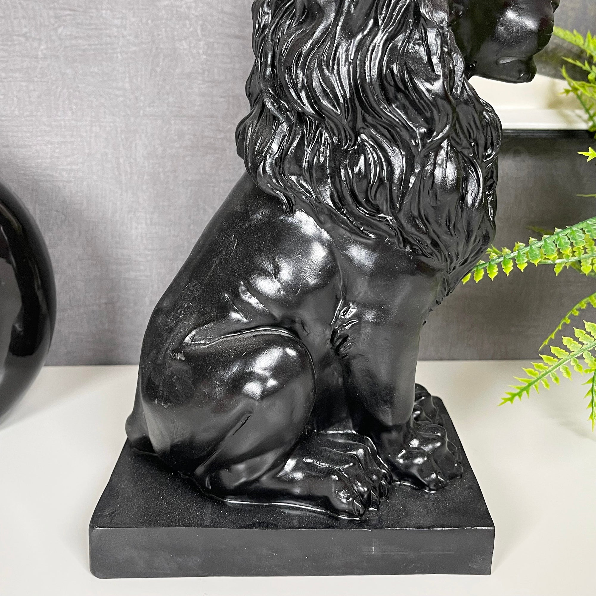 Black Royal Lion With Gold Crown Statue