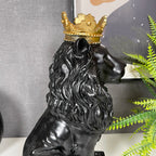 Black Royal Lion With Gold Crown Statue