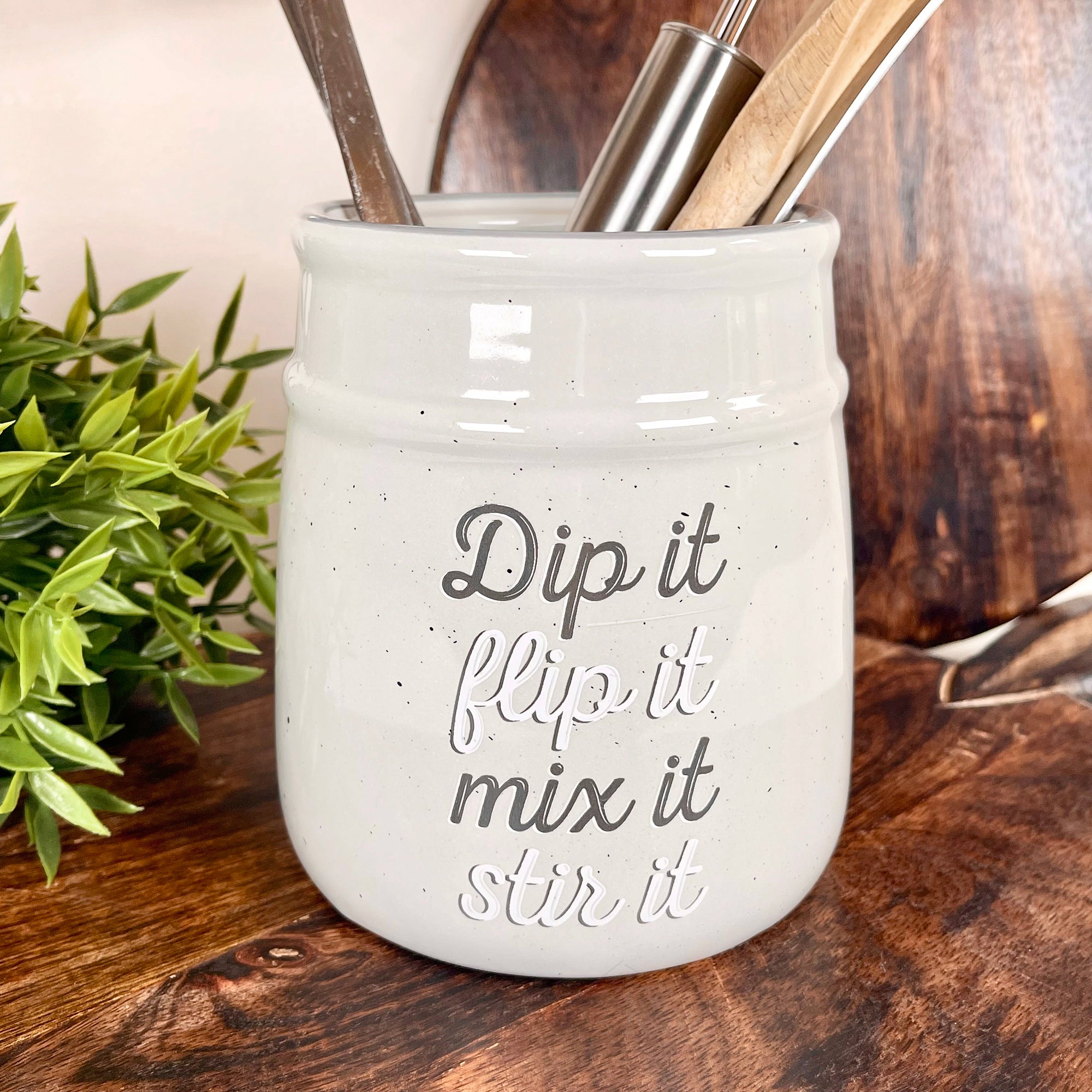 Speckled Grey Ceramic Utensils Holder