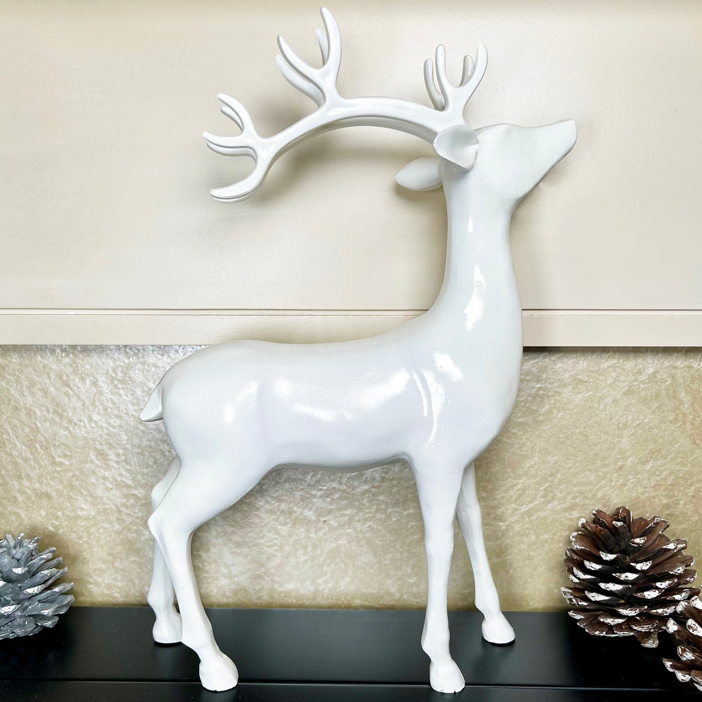 Nordic Glossy White Stag Ornament 21x32cm