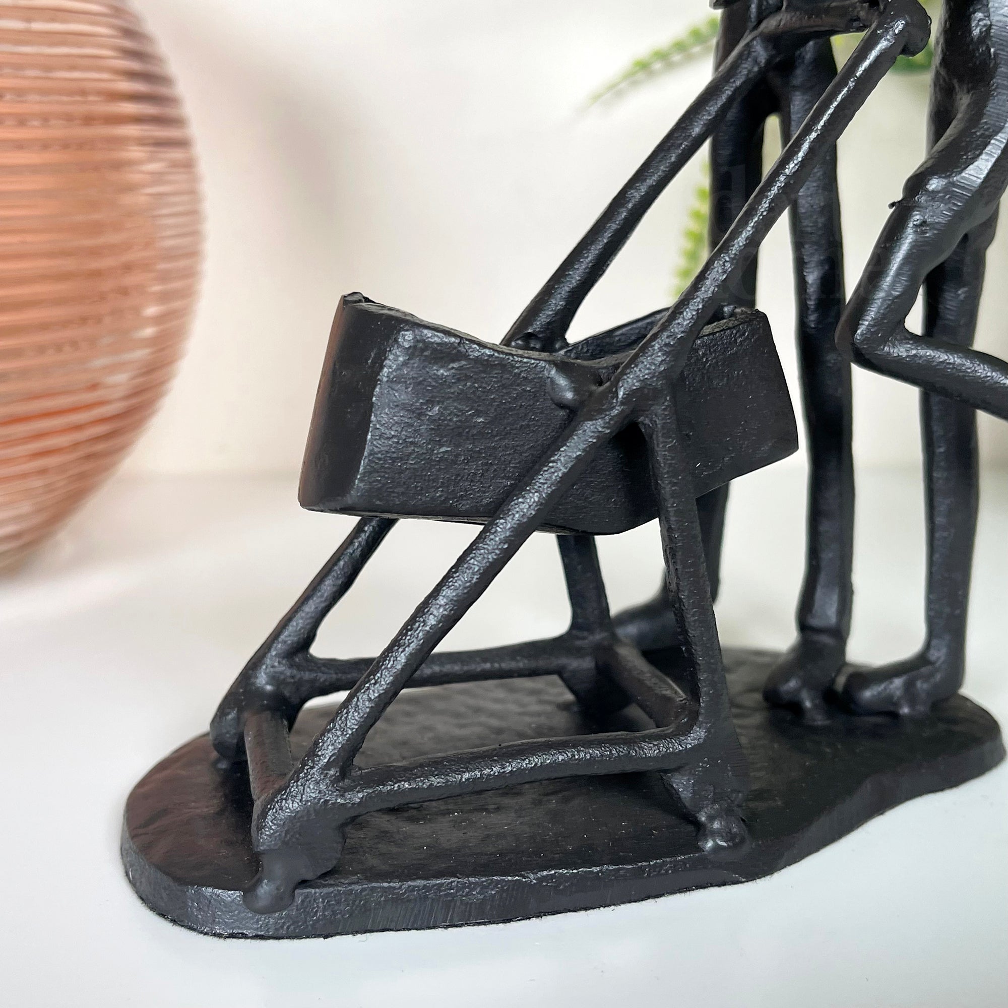 Cast Iron Family Of 3 With Pram Figurine