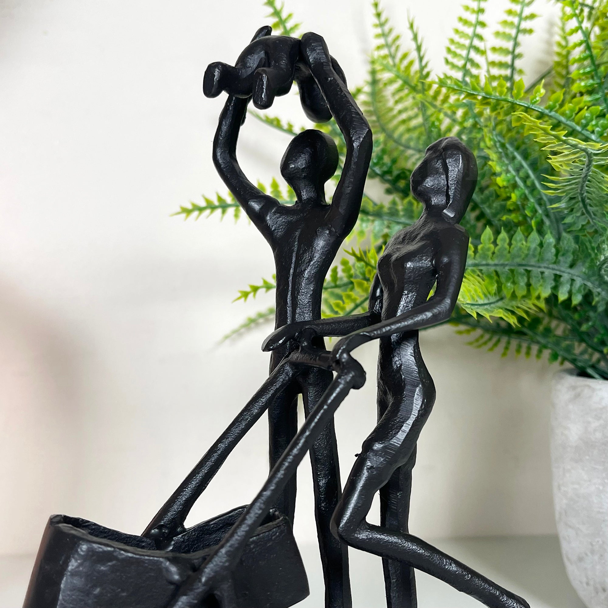 Cast Iron Family Of 3 With Pram Figurine