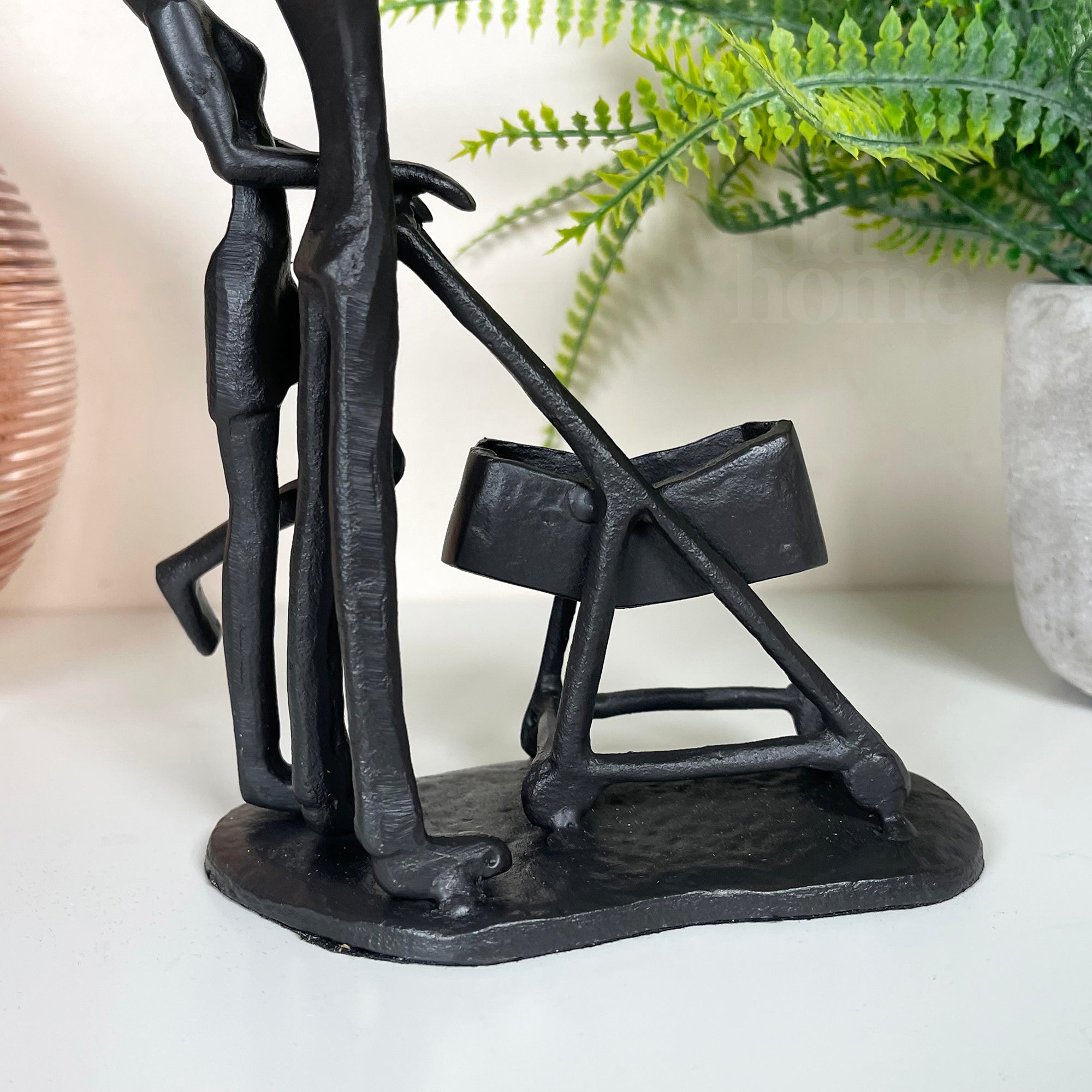 Cast Iron Family Of 3 With Pram Figurine