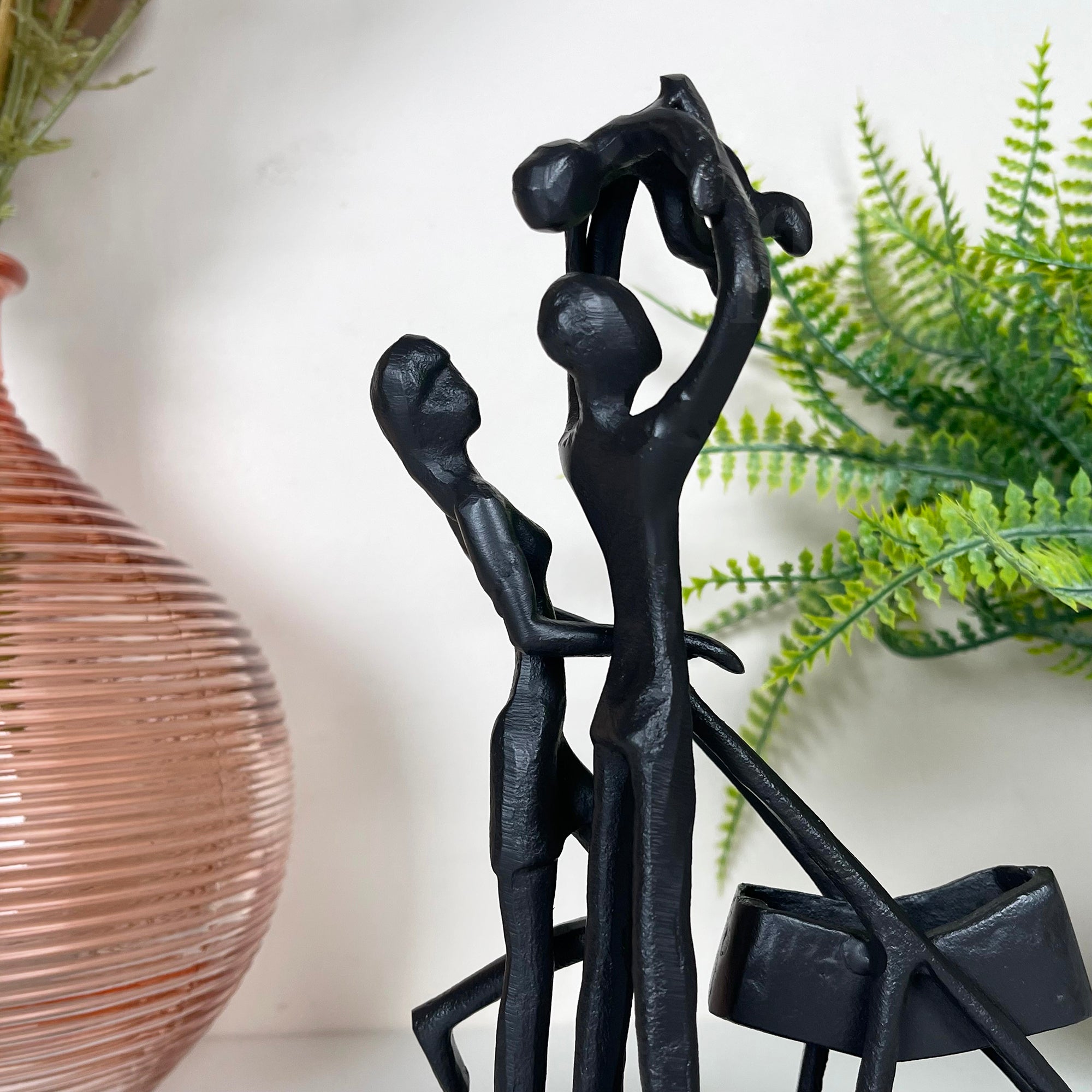 Cast Iron Family Of 3 With Pram Figurine