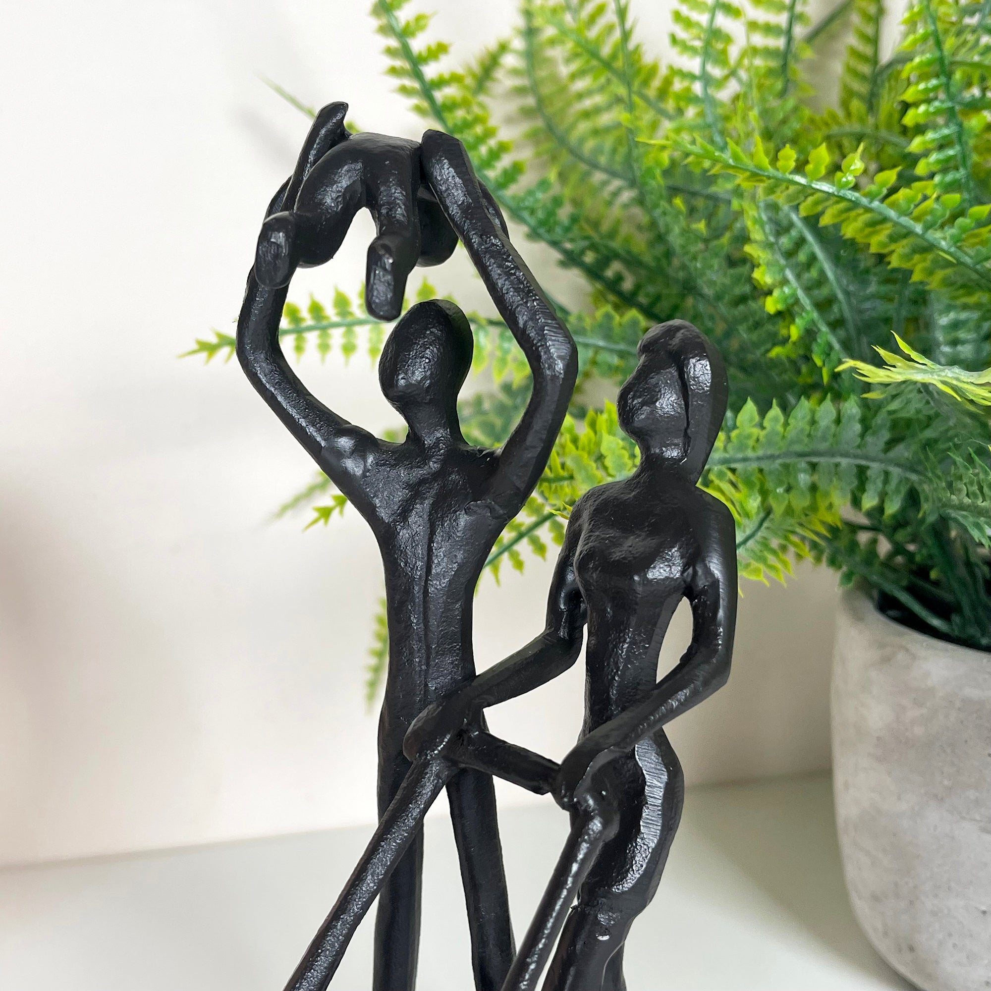 Cast Iron Family Of 3 With Pram Figurine