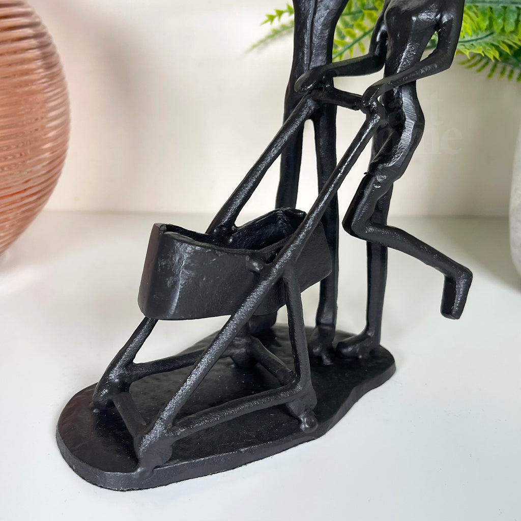 Cast Iron Family Of 3 With Pram Figurine