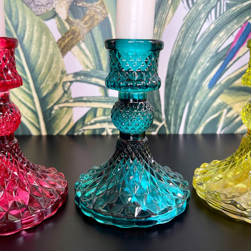 Eclectic Jewel Glass Candlestick Holders Set Of 4
