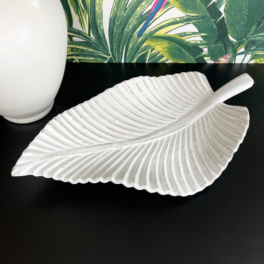 White Wooden Ovate Leaf Tray