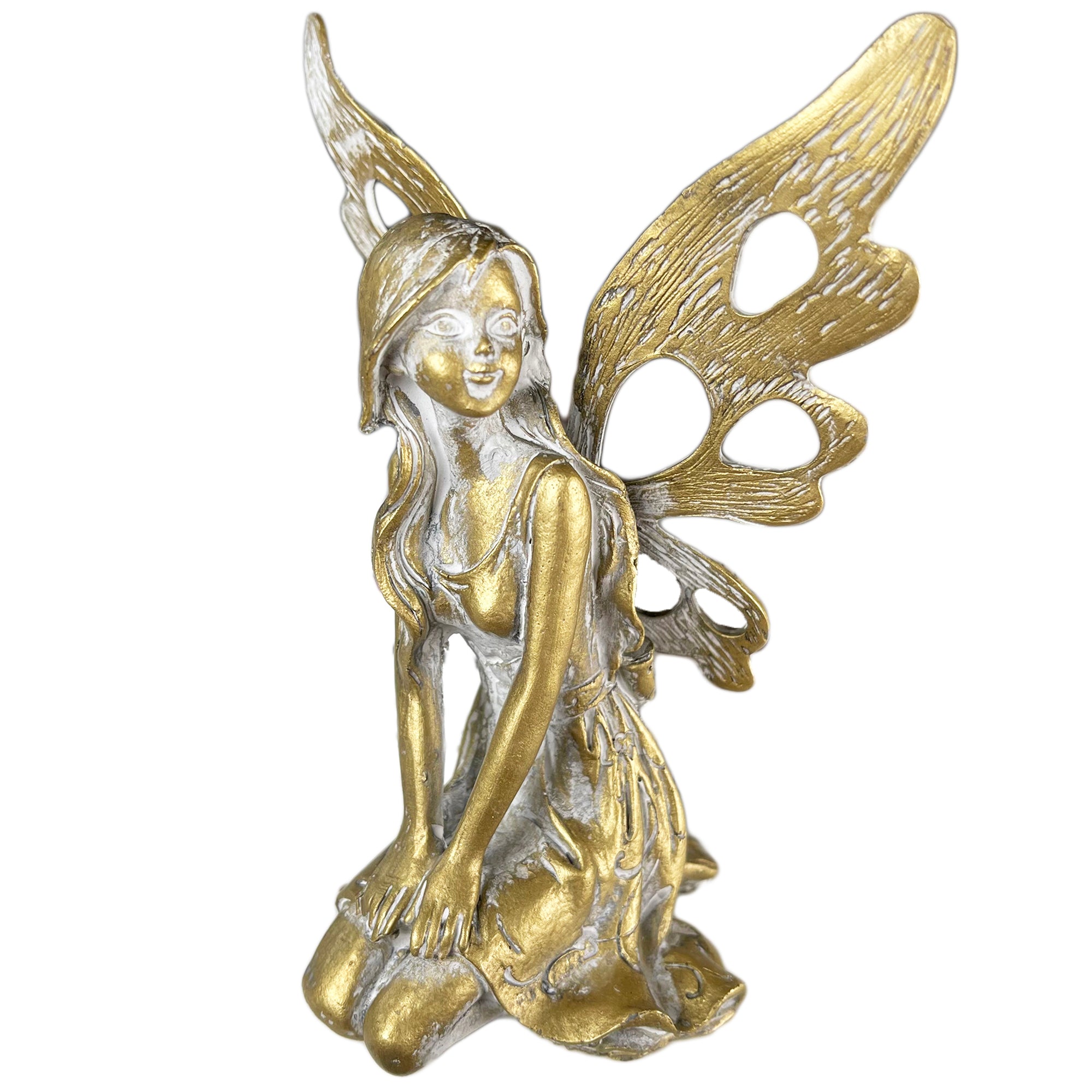 Distressed Gold Kneeling Fairy Figurine