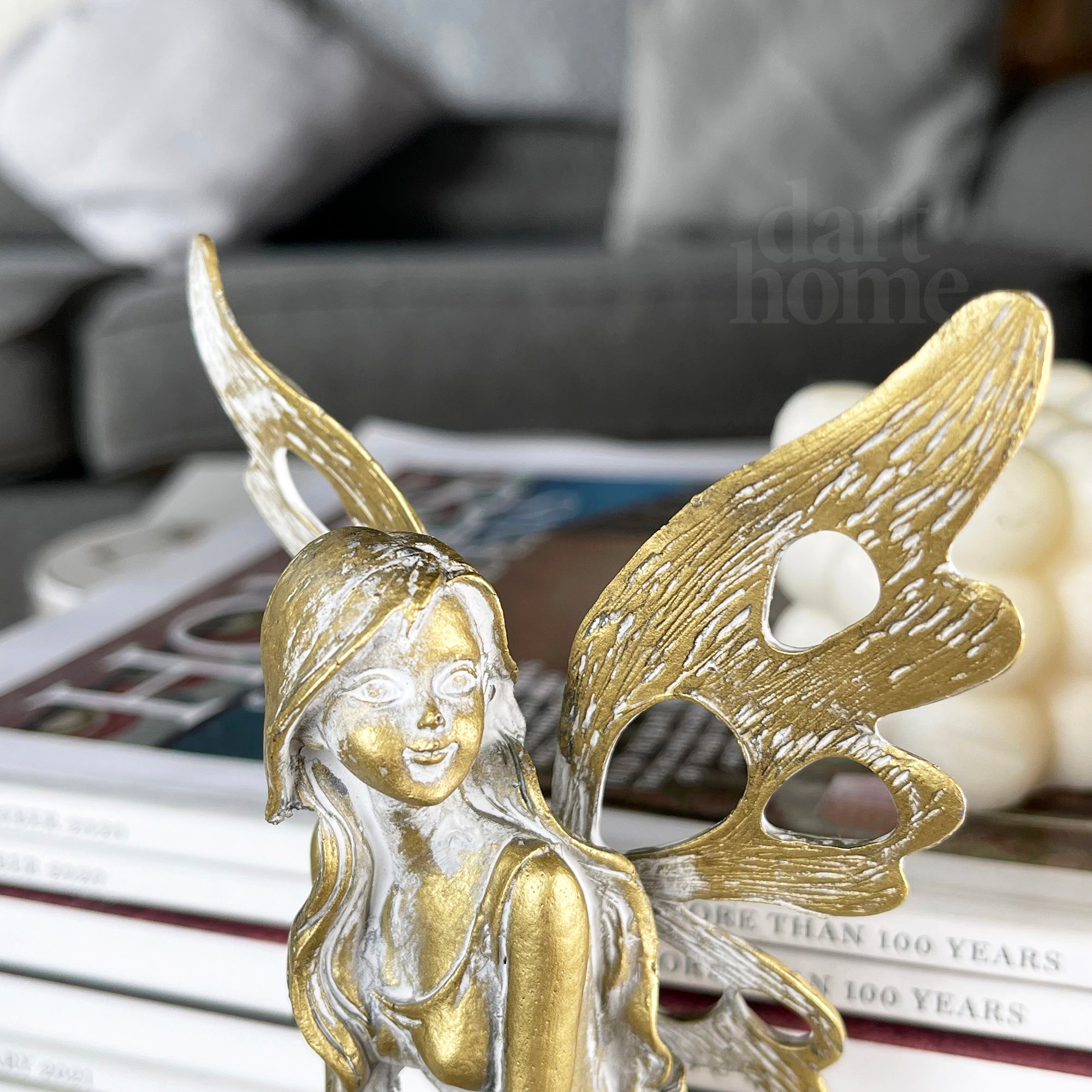 Distressed Gold Kneeling Fairy Figurine