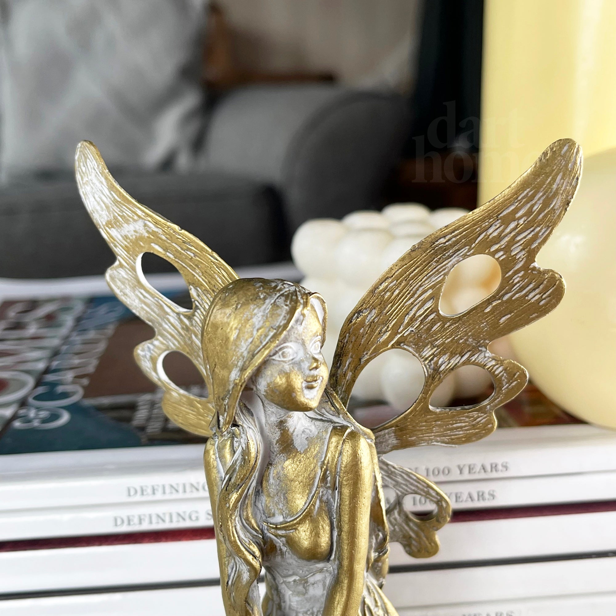 Distressed Gold Kneeling Fairy Figurine