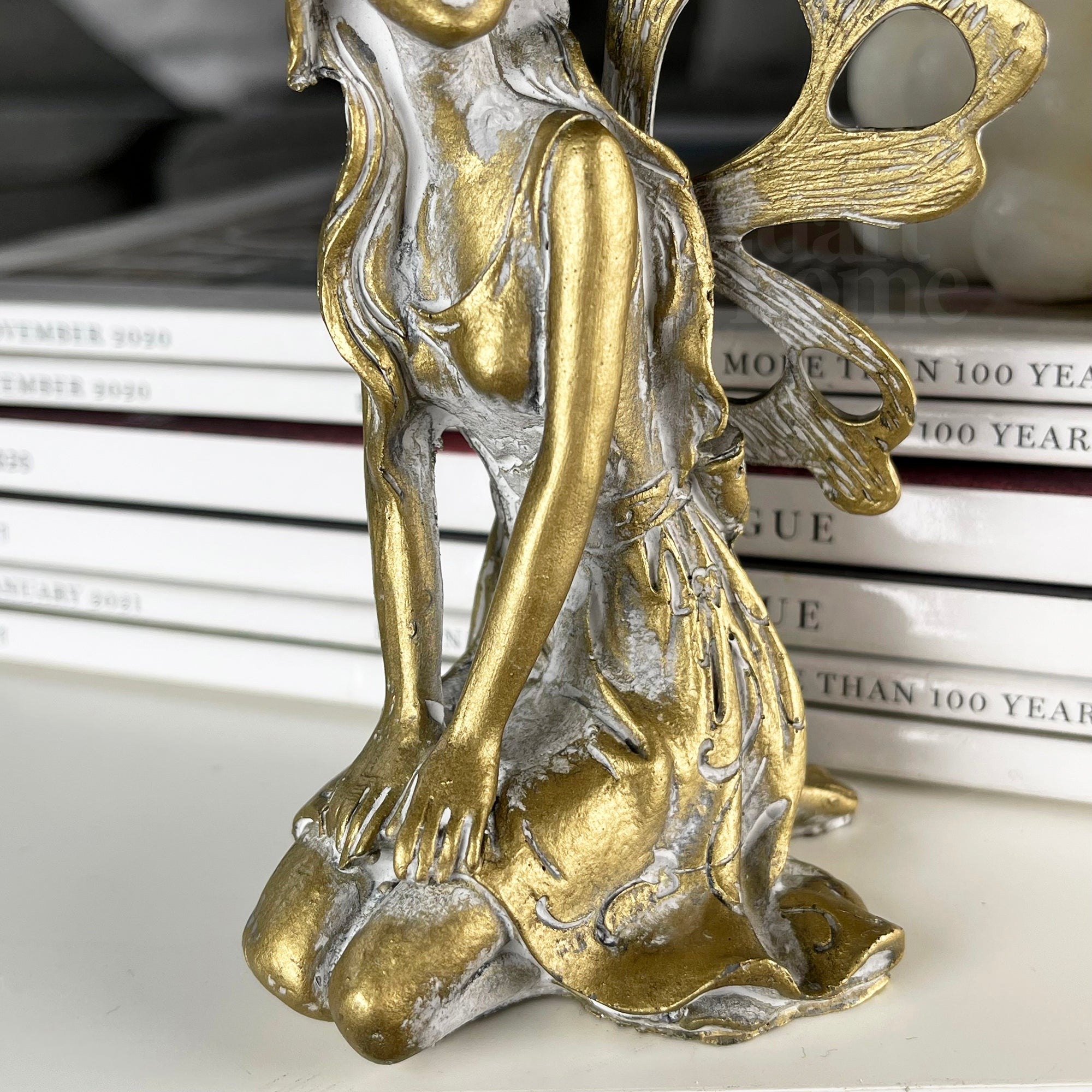Distressed Gold Kneeling Fairy Figurine