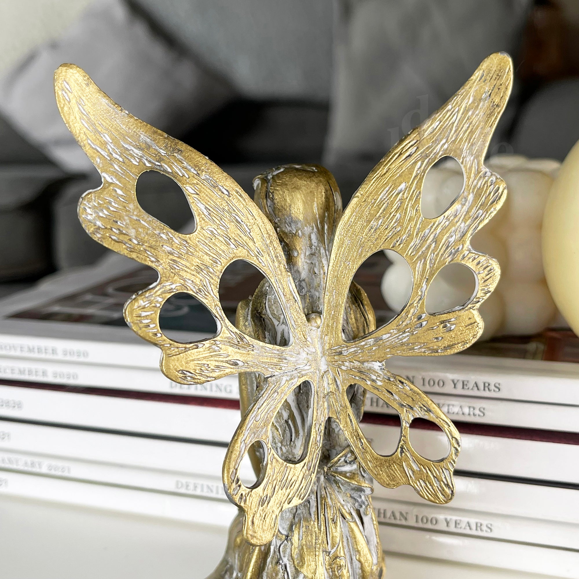 Distressed Gold Kneeling Fairy Figurine