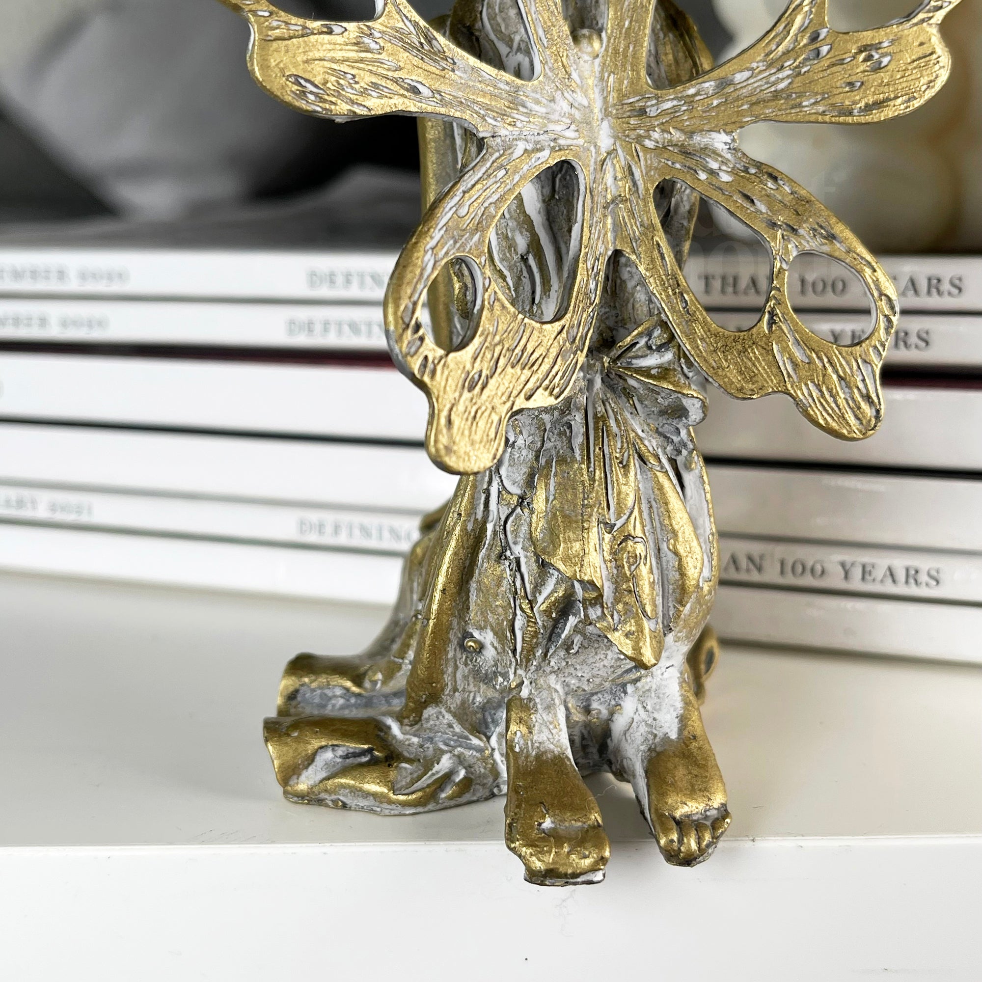 Distressed Gold Kneeling Fairy Figurine