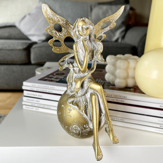 Gold Fairy On Ball Ornament