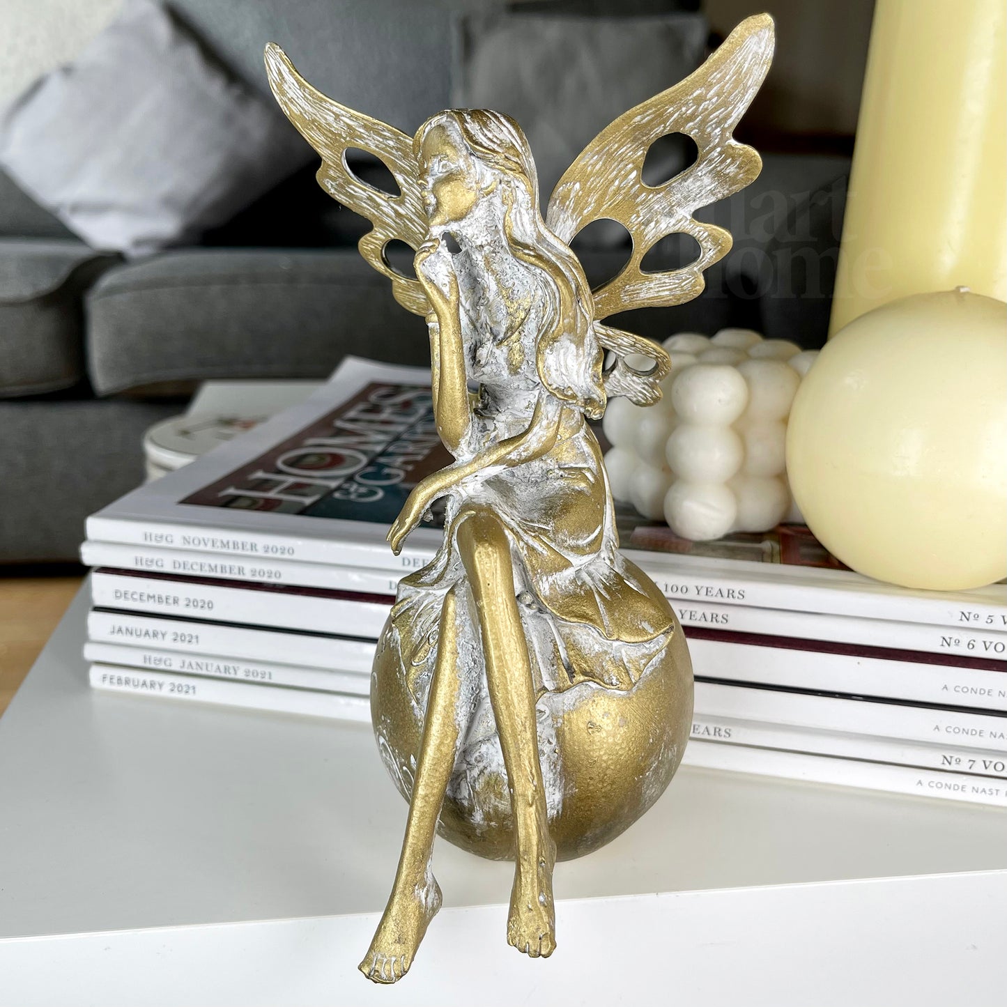 Gold Fairy On Ball Ornament