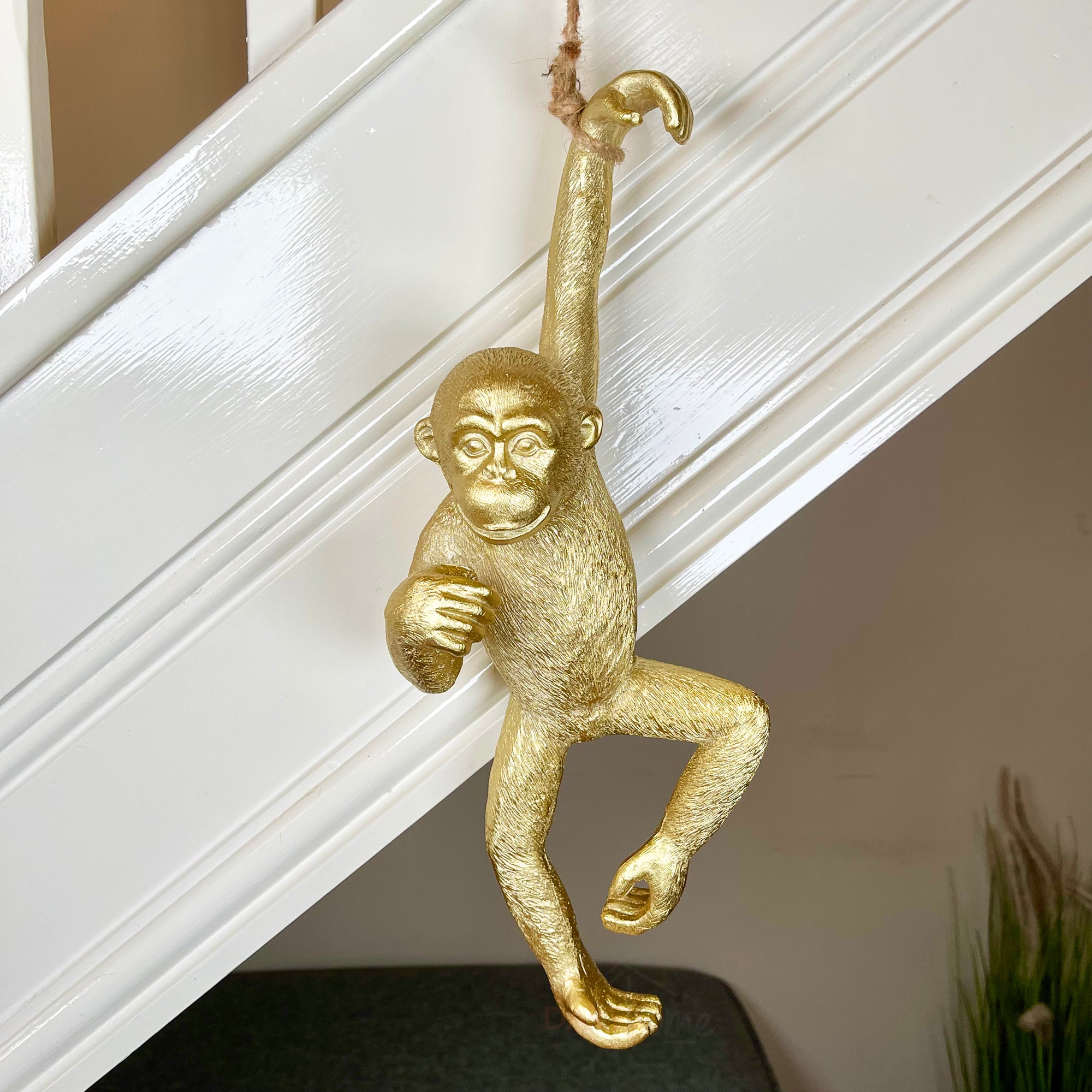 Set Of 3 Gold Hanging Monkey Ornaments