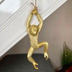 Set Of 3 Gold Hanging Monkey Ornaments