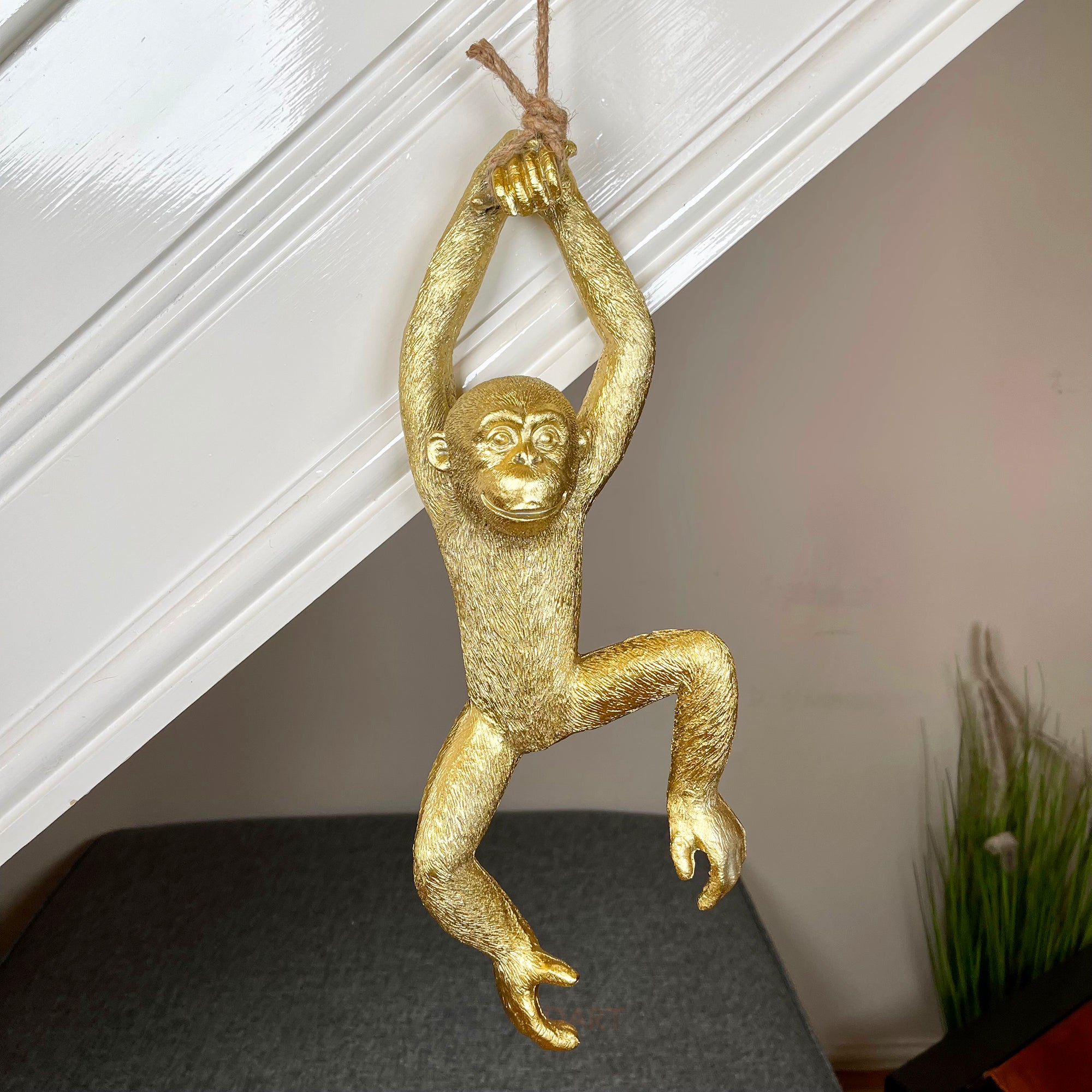 Set Of 3 Gold Hanging Monkey Ornaments