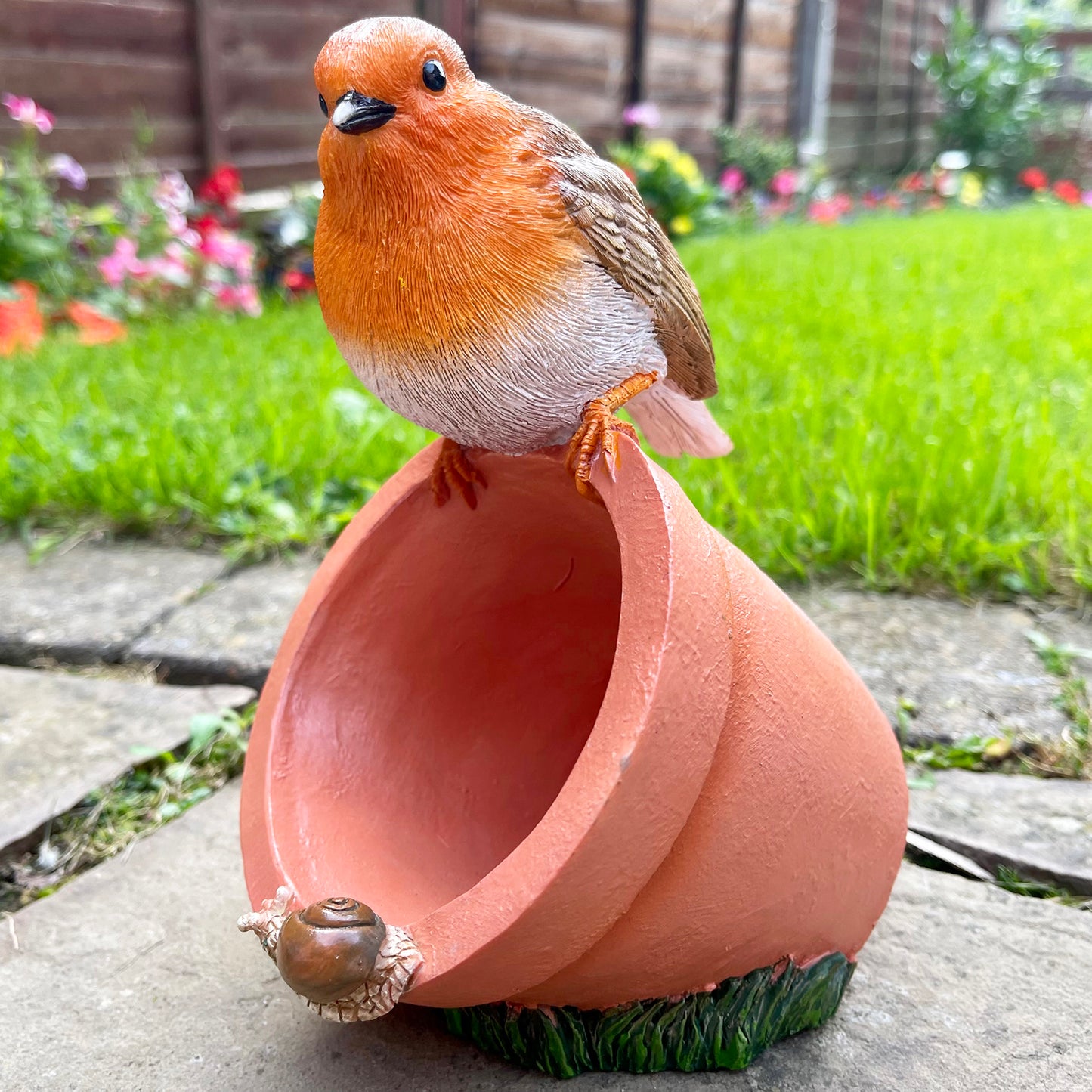 Robin On Plant Pot Bird Feeder