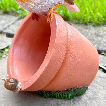 Robin On Plant Pot Bird Feeder