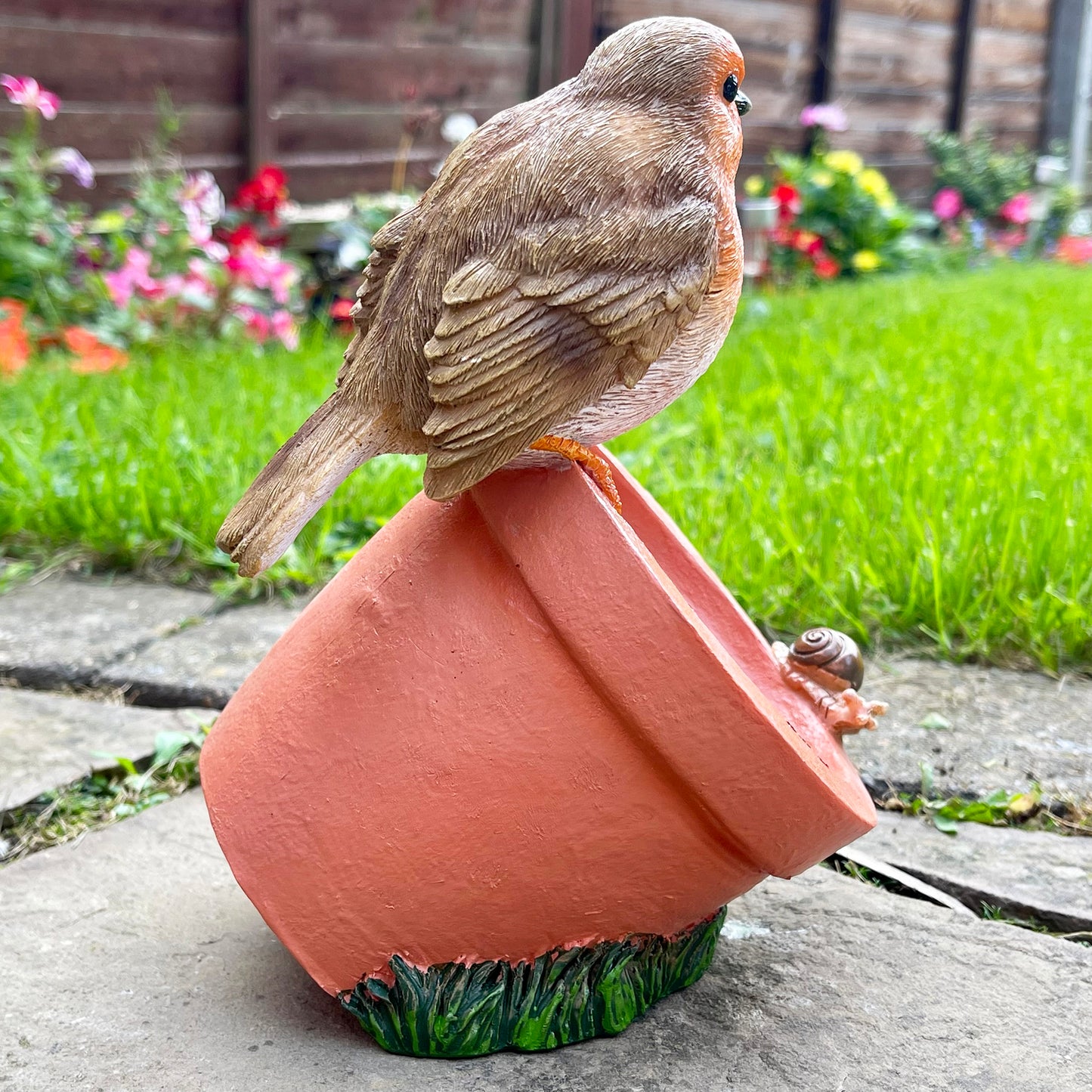 Robin On Plant Pot Bird Feeder