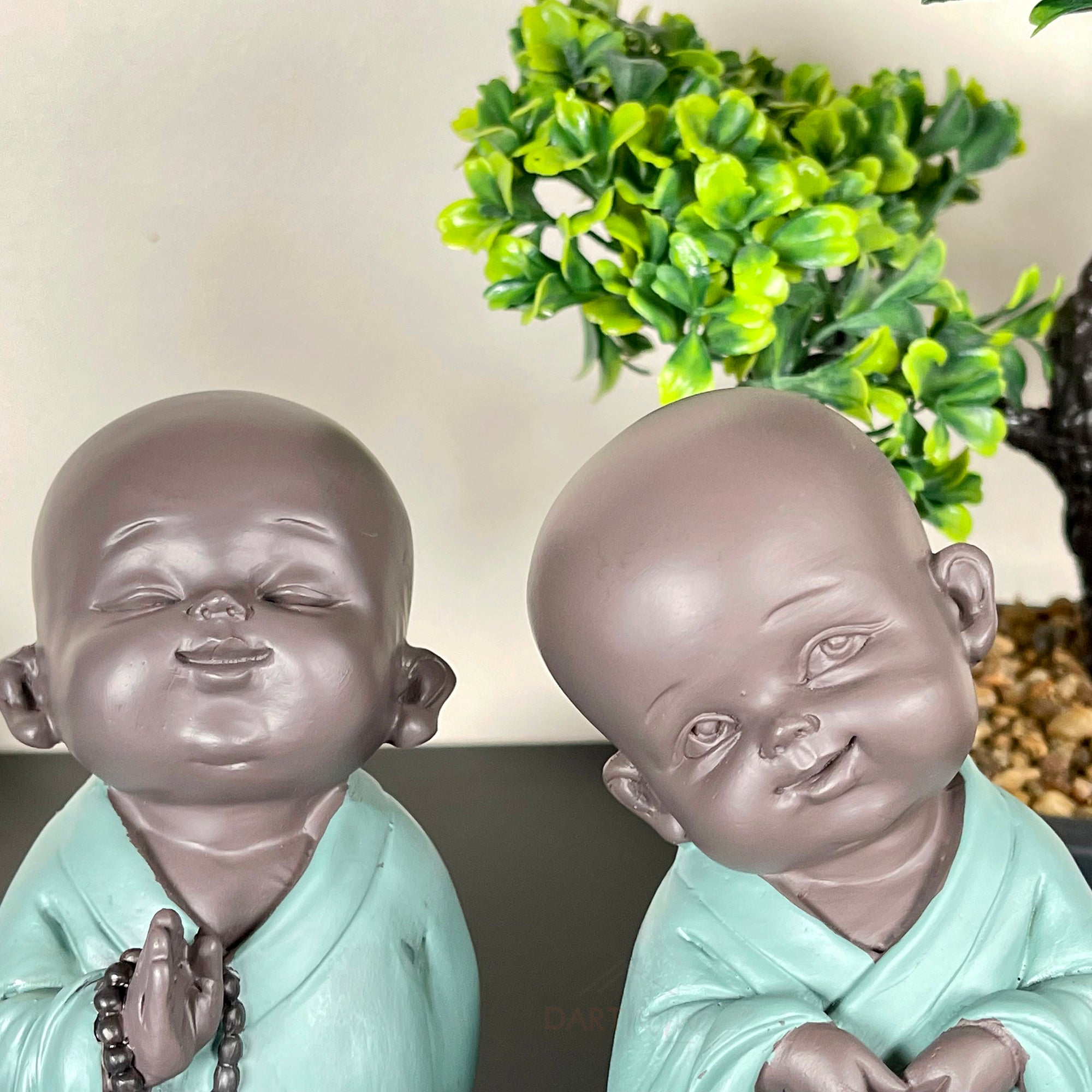 Set Of 3 Resin Praying Monks Ornaments