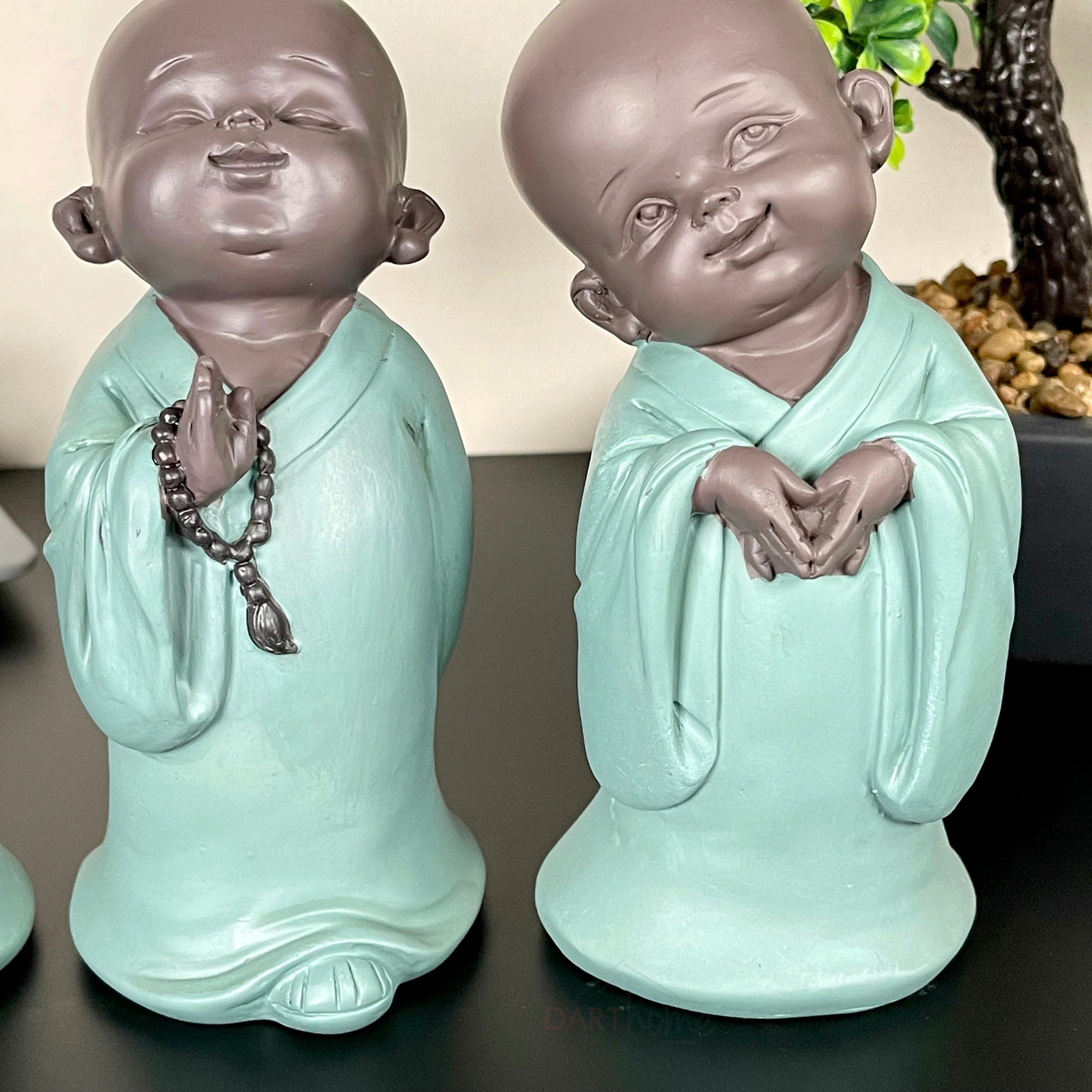 Set Of 3 Resin Praying Monks Ornaments