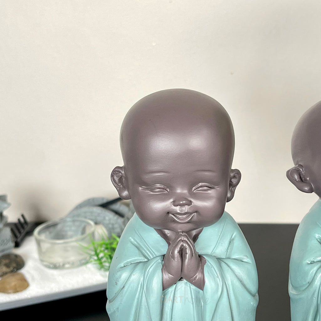 Set Of 3 Resin Praying Monks Ornaments