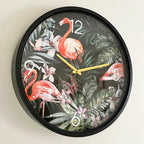 Runde tropische Flamingo-Wanduhr
