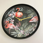 Runde tropische Flamingo-Wanduhr