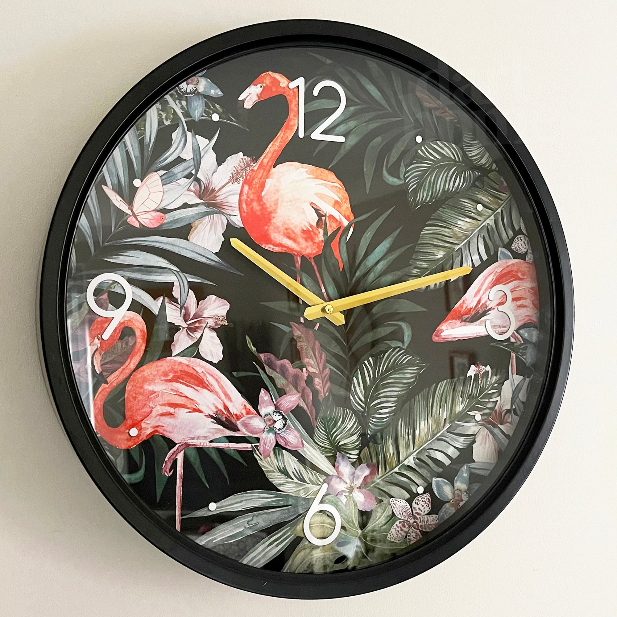 Round Tropical Flamingo Wall Clock
