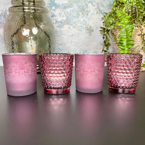 Set mit 4 Fliederblüten-Teelichtern und Votivkerzen