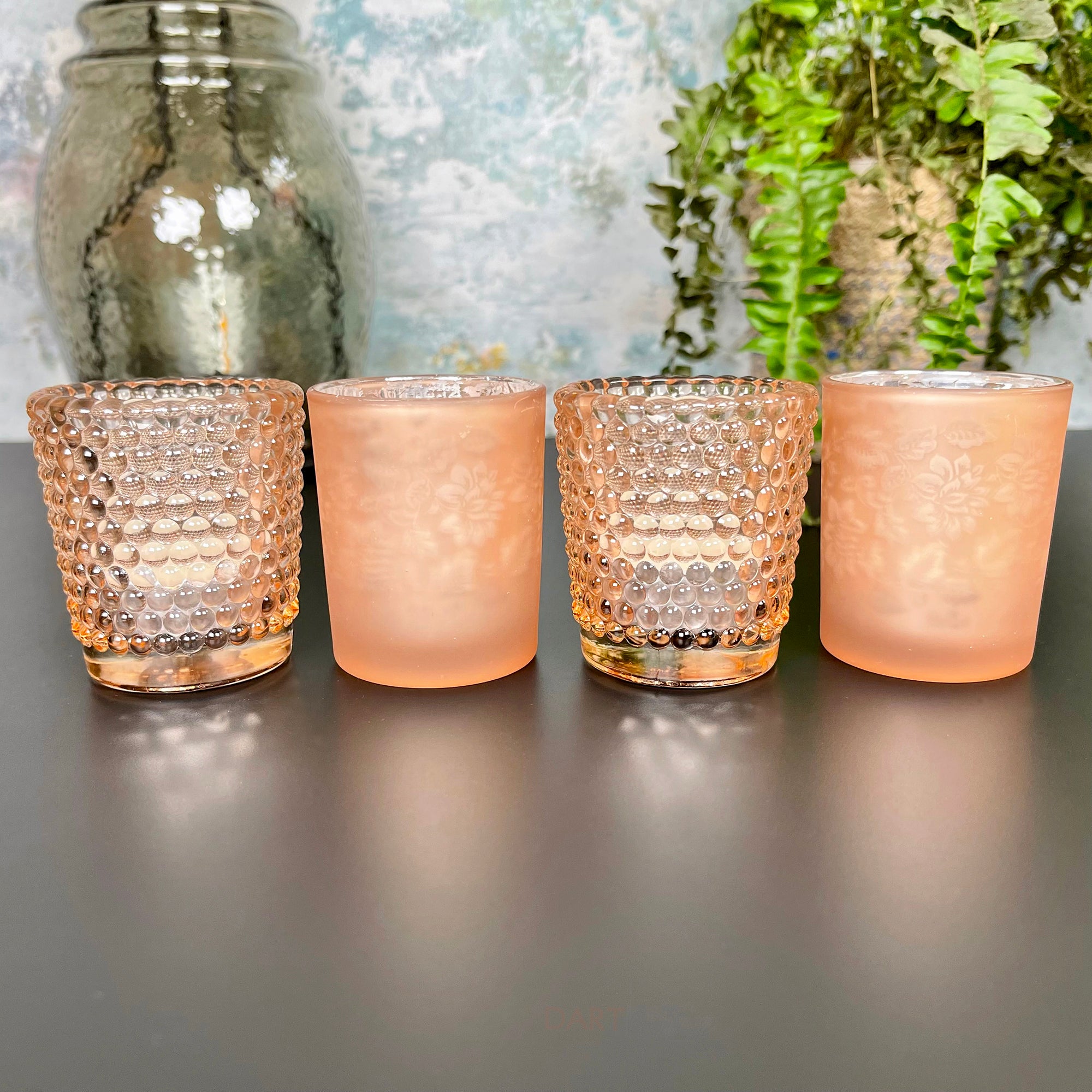 Set mit 4 Pfirsichblüten-Teelichtern und Votivkerzen
