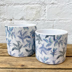 Ceramic Blue Tropical Leaf Plant Pot